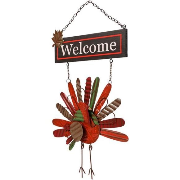 Vintage Metal Thanksgiving Turkey Wall Hanging Decoration Welcome Sign - Picture 2 of 7